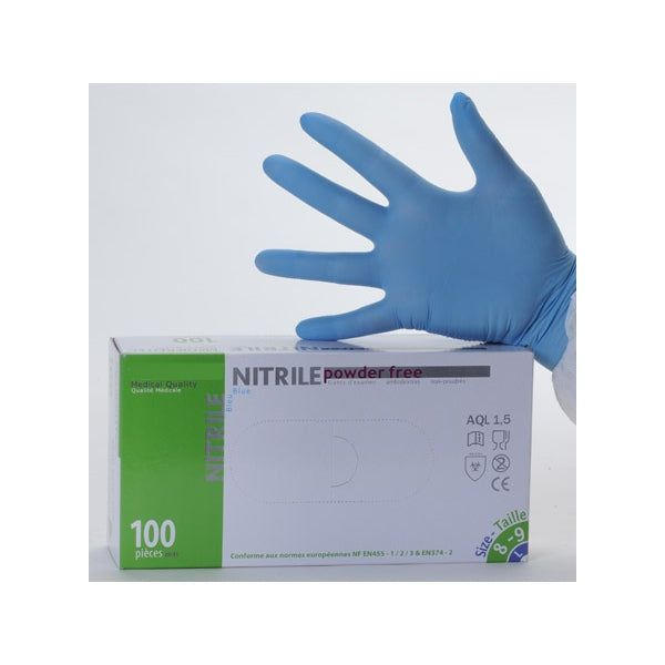 Gants d'examen en nitrile non poudré – Bleu